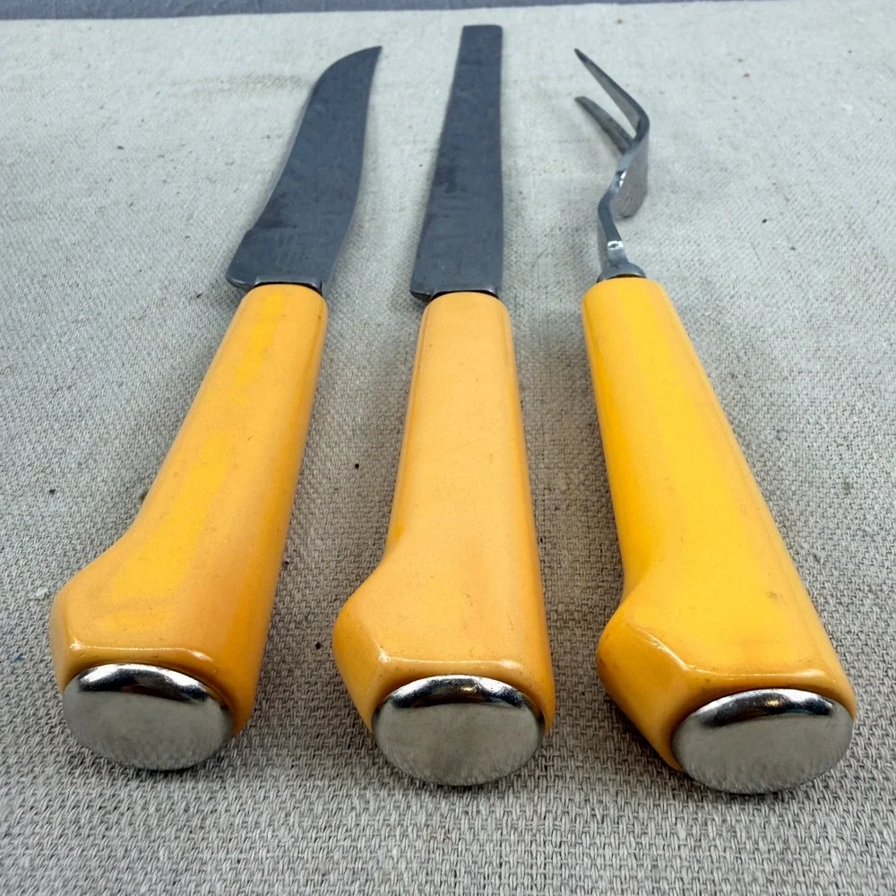 Vintage Regent Cutlery Deereedge Carving Set Sheffield England Yellow Bakelite